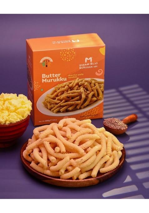 MURUGAN IDLI Butter Murukku 200gm | Crispy & Delicious Traditional Indian Namkeen Snack Perfect for Gifting, Festivals, and Tea Time