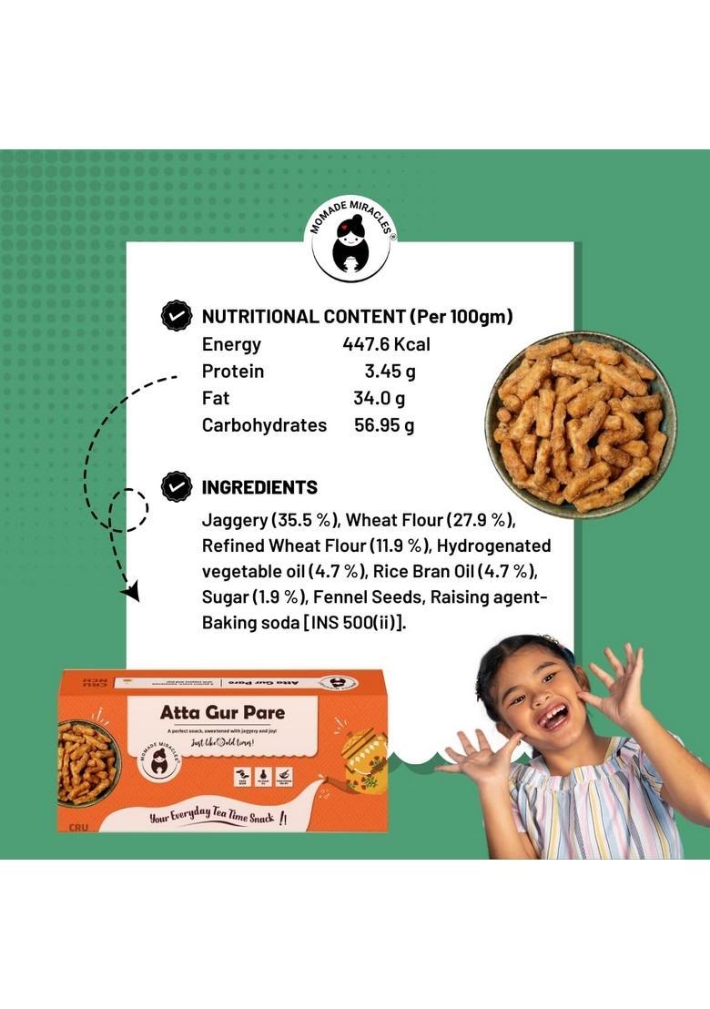 Momade Miracles Atta Gur Pare with fennel 330g | Healthy Indian Snacks No Palm Oil Wedding Favourite Bhaji Punjabi mithai Traditional Savouries