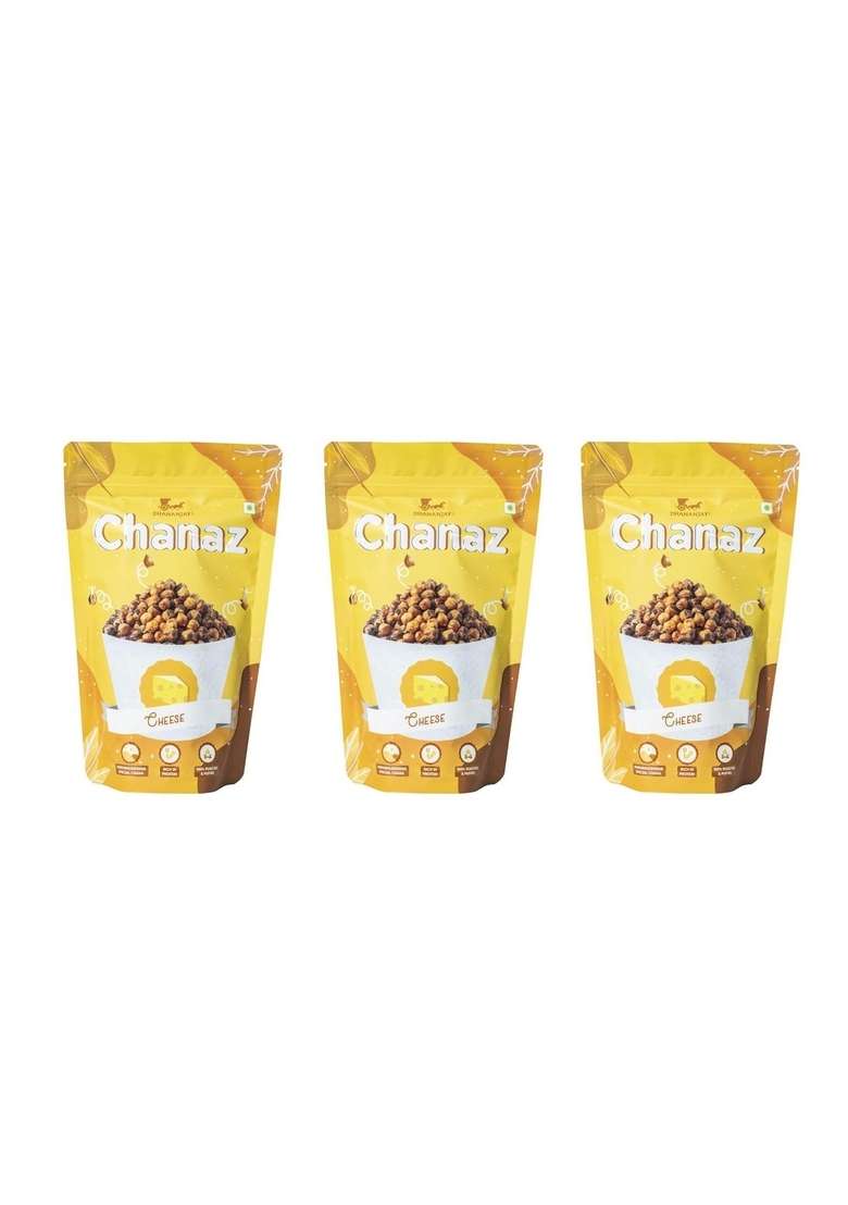 DHANANJAY Cheese Flavoured Mahabaleshwar Chana (Chickpeas) | Pack of 3 (160 Gms Each) Gluten Free Rich in Protein 100% Roasted and Puffed - 160gm + 20gm extra - Indya