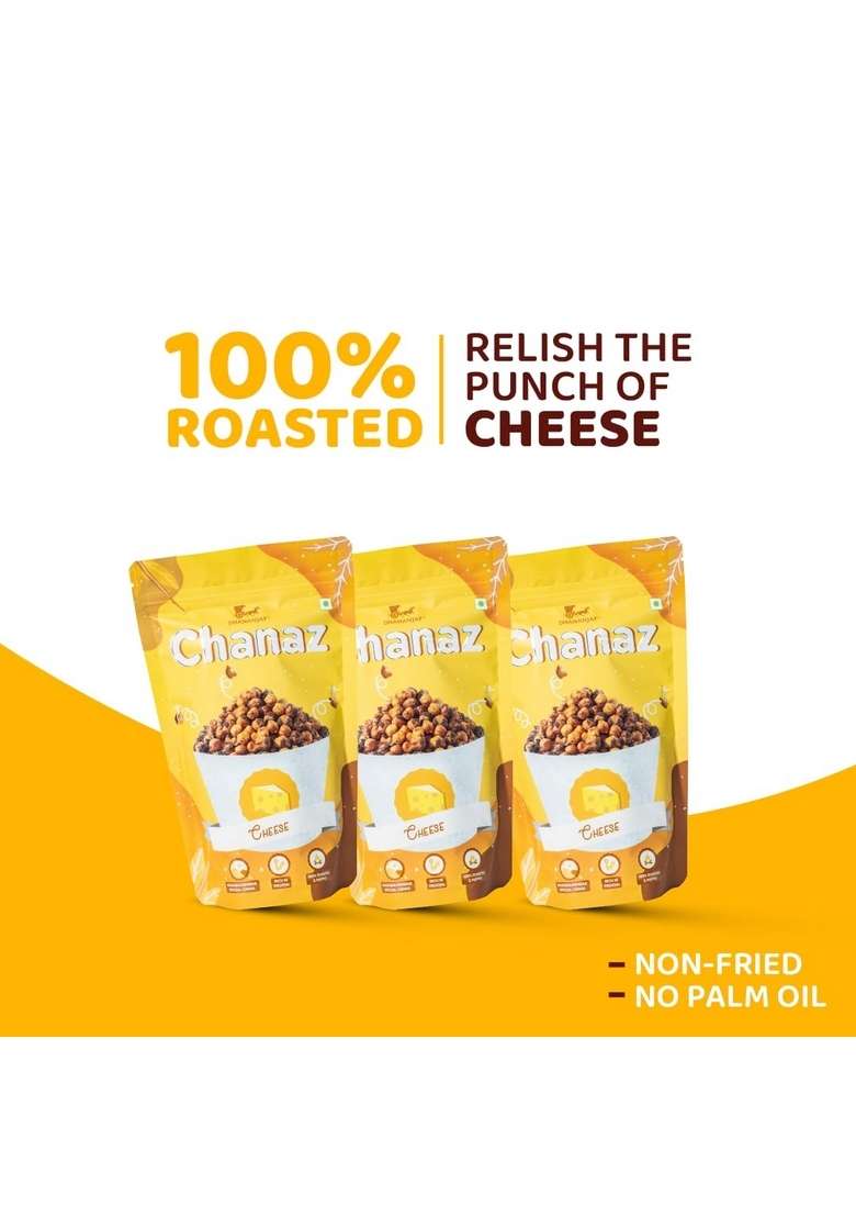 DHANANJAY Cheese Flavoured Mahabaleshwar Chana (Chickpeas) | Pack of 3 (160 Gms Each) Gluten Free Rich in Protein 100% Roasted and Puffed - 160gm + 20gm extra - Indya
