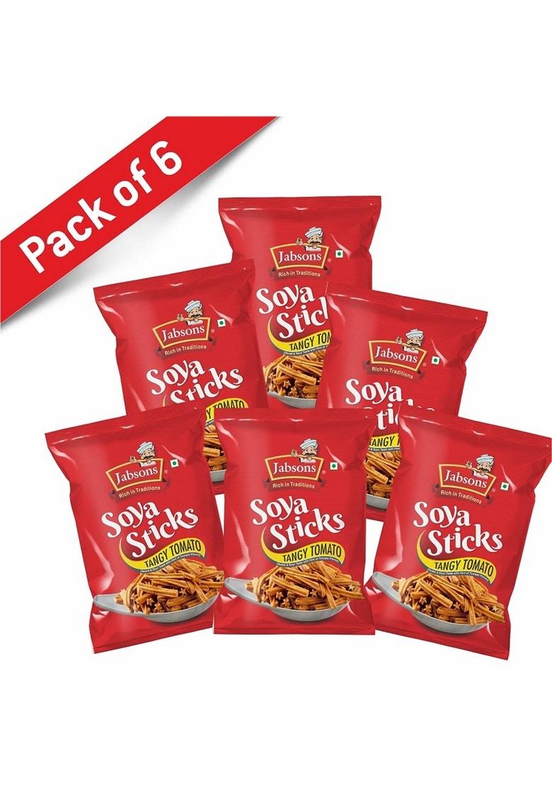 Jabsons SOYA Sticks Tangy Tomato 180g (Pack of 6) | Spicy & Crunchy Snack Anytime Zero Transfat Cholestrol