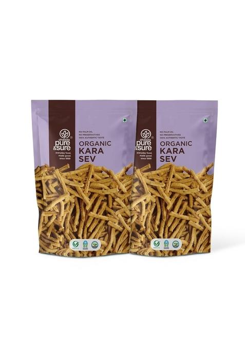 Phalada Pure & Sure Organic Kara Sev 200gm| Delicious Crunchy Namkeen Snacks | Ready to Eat Tea Time Snacks, Cholesterol Free, No Trans Fats, Preservatives| 100gm each (Pack of 2)