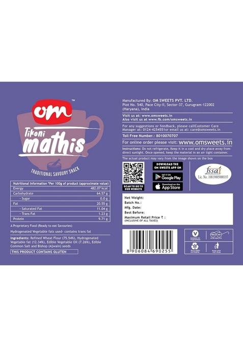OM SWEETS & SNACKS Mathi | Tikoni Namkeen Mathri Gujarati Indian Tea Time Crunchy Party Snack Delightfully Ready To Eat Savouries Healthy Pack Of 2 X 300g