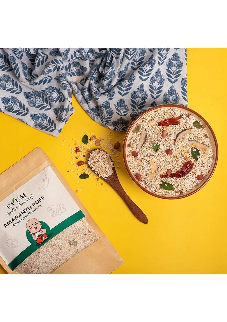EVUM Roasted Amaranth Millet Puff (250 gm) | Crunchy Chivda Namkeen Diet Mixture Lite & Healthy Homemade Indian Snack No Preservatives Added Flavors - Indya
