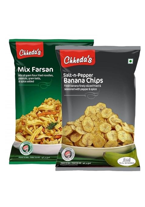 Chheda's - Salt N Pepper Banana Chips (350 Gm) and Mix Farshan (300 | Wafers Indian Namkeen Tasty Snacks Ready to Eat Combo Pack