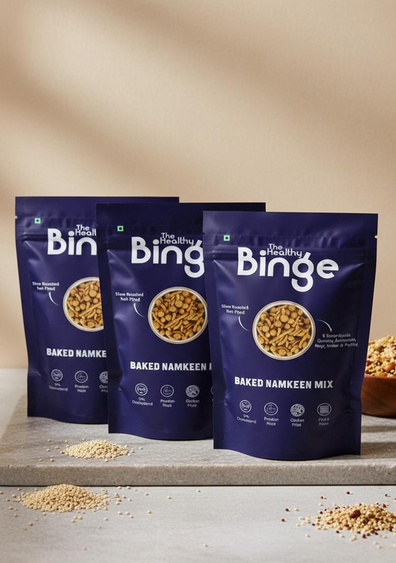 The Healthy Binge Baked Namkeen Mix | Millet Mixture |Crunchy Snacks Chips and for Kids Adults No Palm Oil Pack of 3 60g (Per Pack)