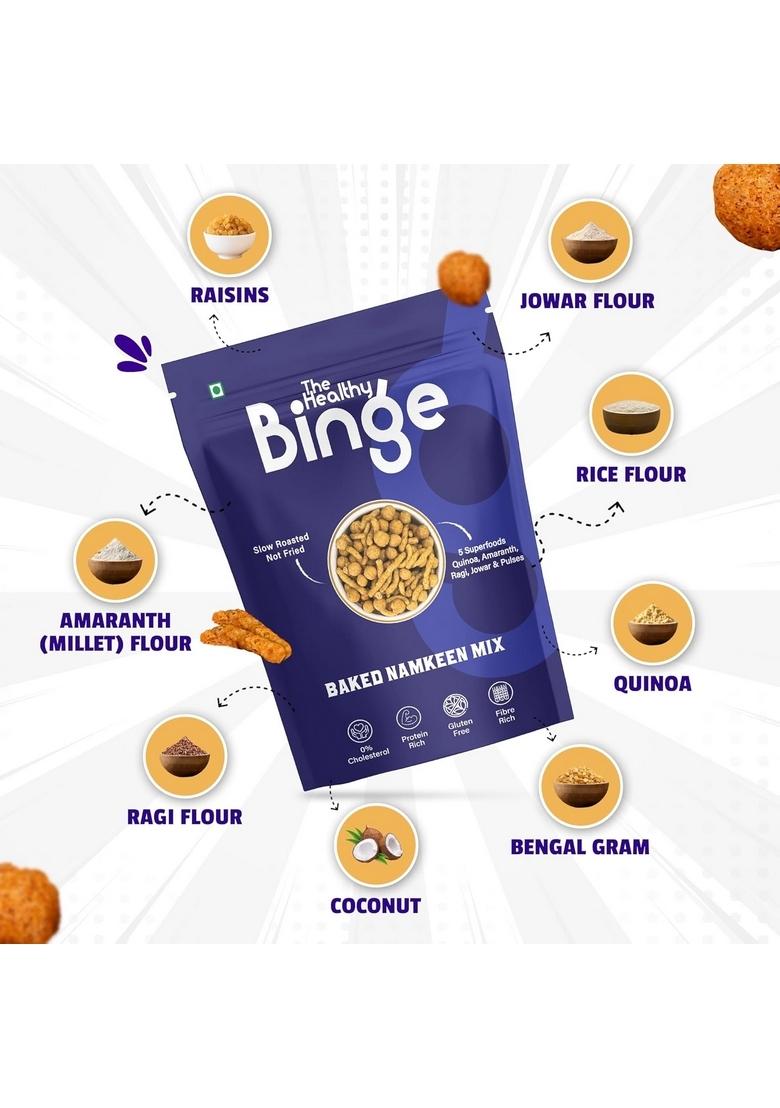 The Healthy Binge Baked Namkeen Mix | Millet Mixture |Crunchy Snacks Chips and for Kids Adults No Palm Oil Pack of 3 60g (Per Pack)