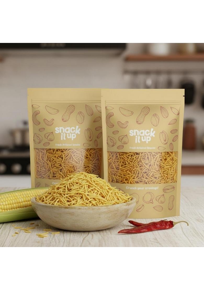 Snack It Up Corn Bhujia/Sev (100g*2packs) | Healthy Snacks Baked Not Fried No Palm Oil Protein-Rich, Gluten-Free Crunchy & Fresh Perfect for Chaat, Jhalmuri, Bhel All Day Snacking Zip Lock Pack