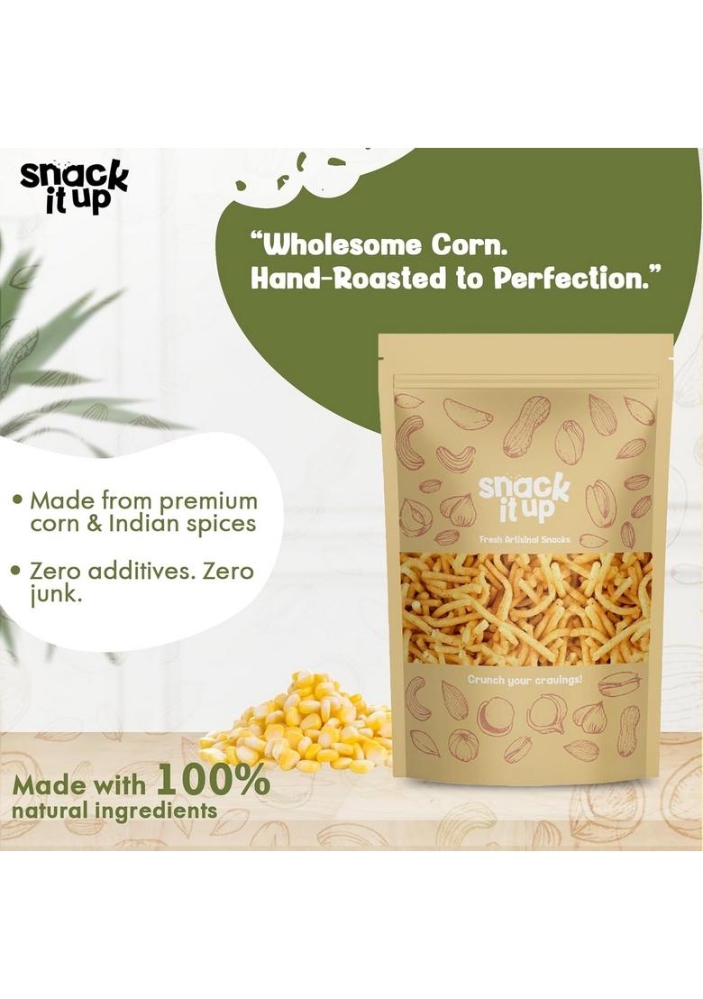Snack It Up Corn Bhujia/Sev (100g*2packs) | Healthy Snacks Baked Not Fried No Palm Oil Protein-Rich, Gluten-Free Crunchy & Fresh Perfect for Chaat, Jhalmuri, Bhel All Day Snacking Zip Lock Pack