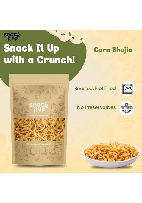 Snack It Up Corn Bhujia/Sev (100g*2packs) | Healthy Snacks Baked Not Fried No Palm Oil Protein-Rich, Gluten-Free Crunchy & Fresh Perfect for Chaat, Jhalmuri, Bhel All Day Snacking Zip Lock Pack