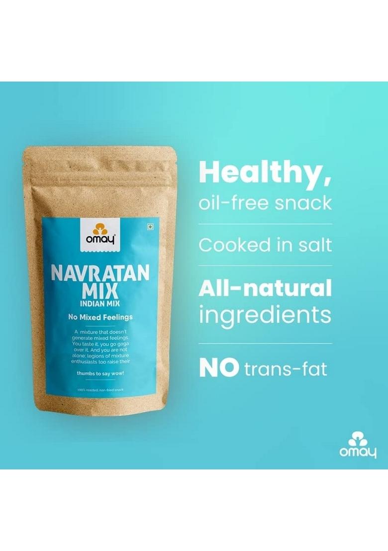 Omay Foods Navratan Mixture, 400g Pouch (Pack of 2) | Healthy Snacks Roasted I 100% Oil-Free Indian Namkeen Late Night Snack Office time Evening Diet for Weight loss Travel