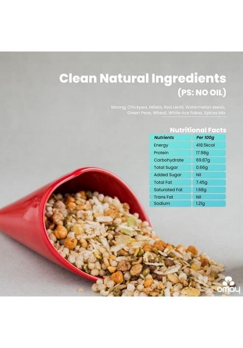 Omay Foods Navratan Mixture, 400g Pouch (Pack of 2) | Healthy Snacks Roasted I 100% Oil-Free Indian Namkeen Late Night Snack Office time Evening Diet for Weight loss Travel