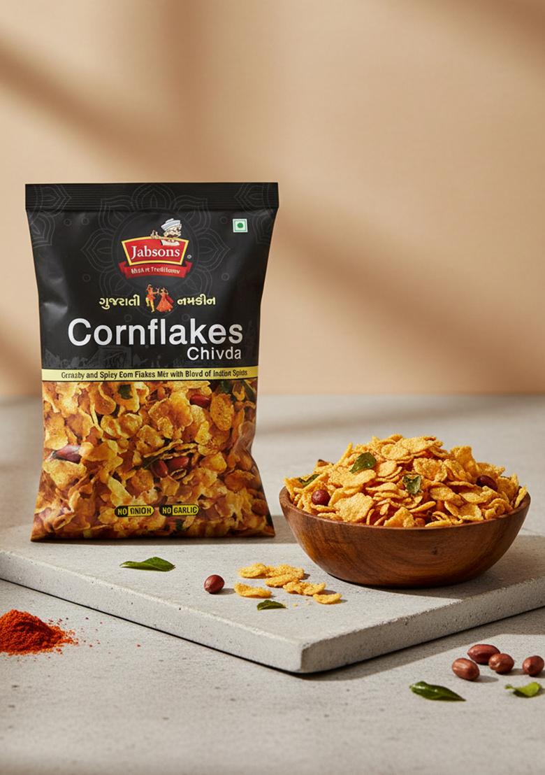 Jabsons Gujarati Namkeen Cornflakes Mix -120g | Crispy & Crunchy Snacks Traditional Indian Tea time