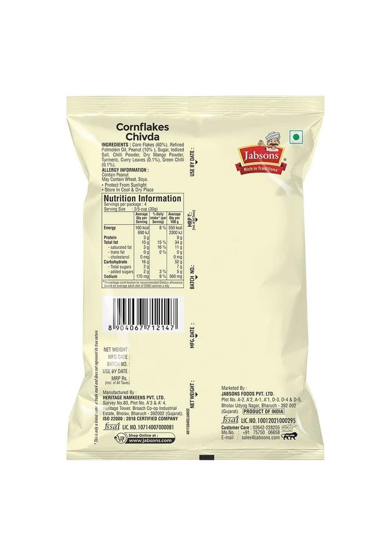 Jabsons Gujarati Namkeen Cornflakes Mix -120g | Crispy & Crunchy Snacks Traditional Indian Tea time