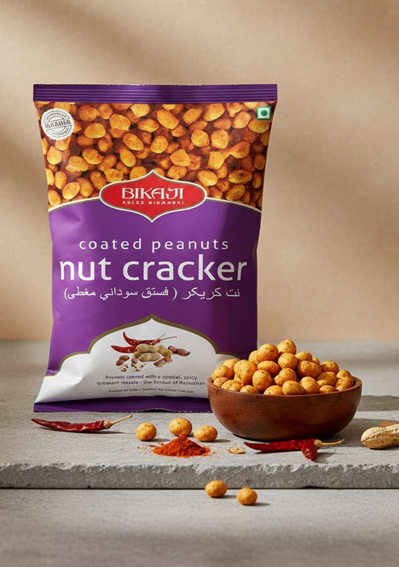 Bikaji Aslee Bikaneri - Spicy Coated Peanuts Nut Cracker Indian Namkeen Snack Chatpata Masala Mungfali 200gm (Pack of 2) - Indya