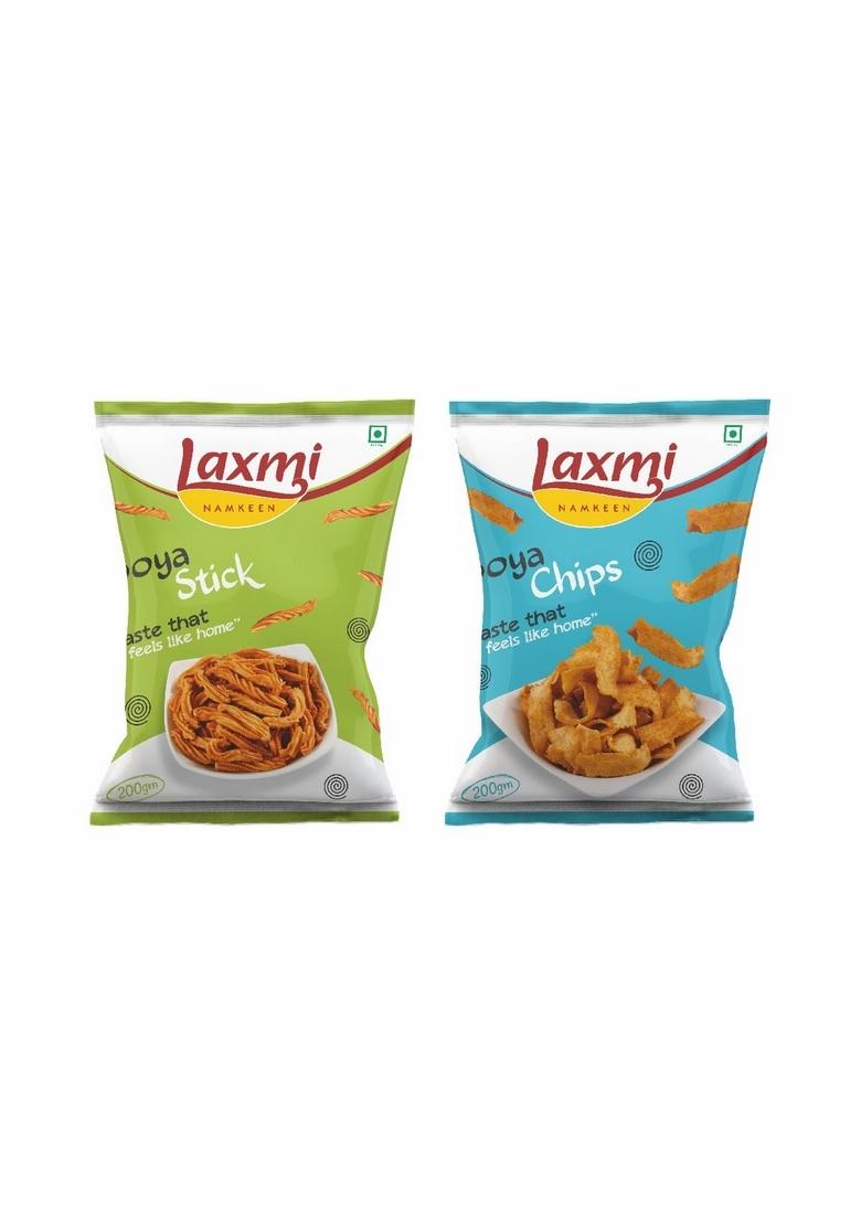 Laxmi NAMKEEN Combo of SOYA CHIPS & STICKS | Crispy, Crunchy Spicy Snack Ready to Eat Delicious|Healthy and Tasty snacks |Pack 2 (200 GMS EACH)