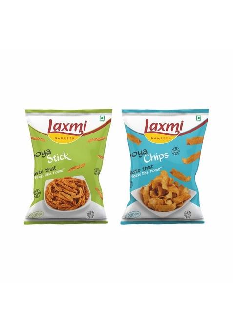 Laxmi NAMKEEN Combo of SOYA CHIPS & STICKS | Crispy, Crunchy Spicy Snack Ready to Eat Delicious|Healthy and Tasty snacks |Pack 2 (200 GMS EACH)