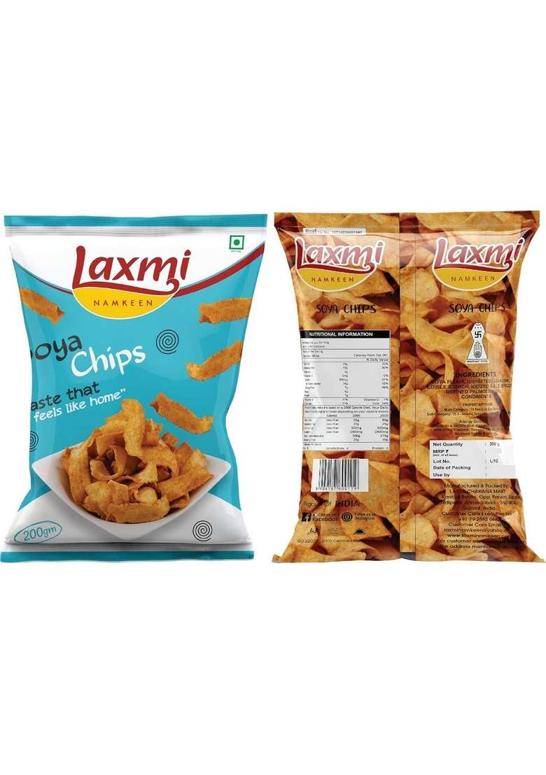Laxmi NAMKEEN SOYA CHIPS | Crispy, Crunchy & Spicy Snack Ready to Eat Delicious |Healthy and Tasty snacks |Pack of 2 (200 GMS EACH) (Soya Chips) - Indya