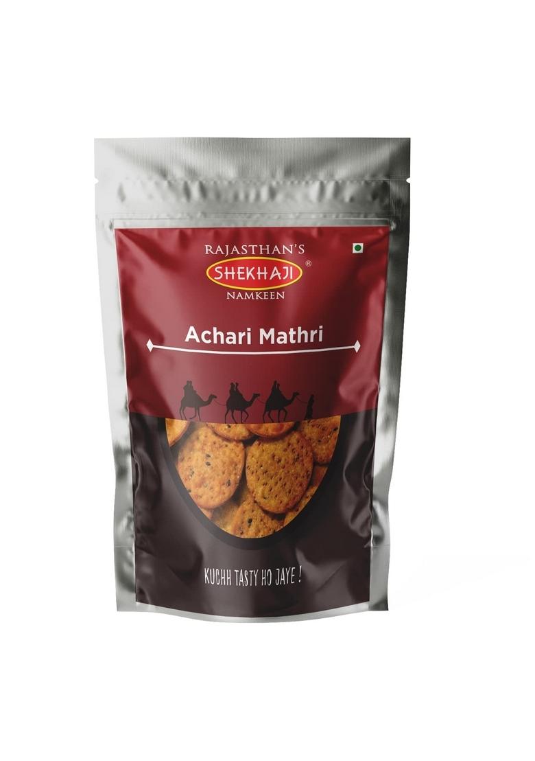 SHEKHAJI Achari Mathri 200 gm | Ready to Eat Snacks Tea time Indian Namkeen Nashta Authentic Regional Preparation