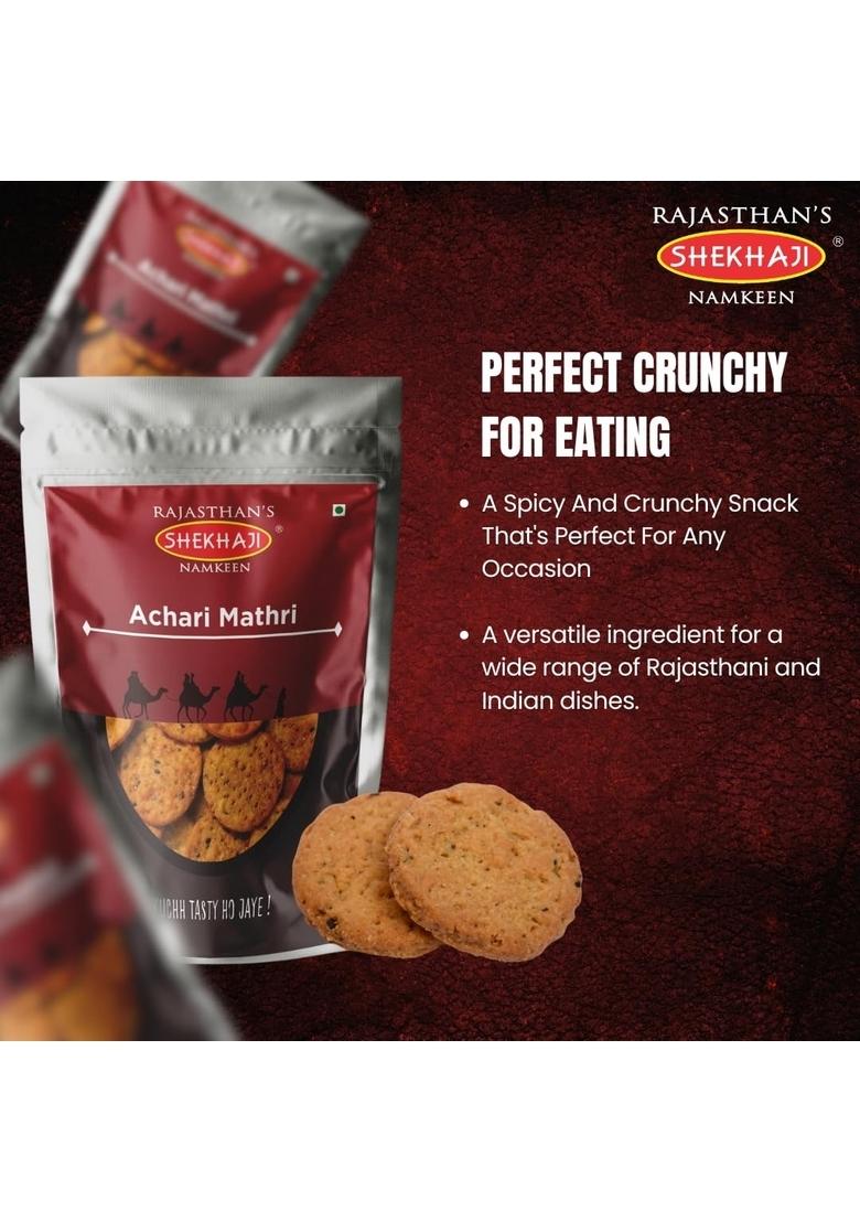 SHEKHAJI Achari Mathri 200 gm | Ready to Eat Snacks Tea time Indian Namkeen Nashta Authentic Regional Preparation
