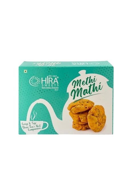 HIRA SWEETS Methi Mathi 400g | khasta Matthi Evening Tea Time Snacks Ready to Eat Crunchy & Tasty Snack Namkeen Savouries Party Indian