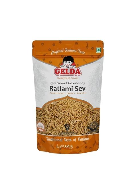 GELDA Ratlami Sev/Garlic Sev/Spicy Laung Sev Trio Authentic Handmade Spicy Namkeen Snacks with Garlic & Flavors | Traditional Crunch Taste of Ratlam (3 Packs 250g Each)