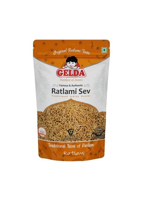 GELDA Ratlami Sev/Garlic Sev/Spicy Laung Sev Trio Authentic Handmade Spicy Namkeen Snacks with Garlic & Flavors | Traditional Crunch Taste of Ratlam (3 Packs 250g Each)