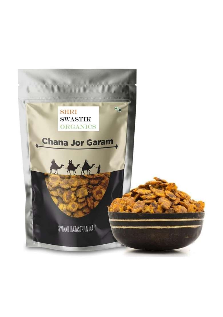 Shri Swastik Organics Roasted Chana Jor Garam | Low Fat Black Namkeen Snack For Diet Jhor Crispy & Healthy 250 Gram - Indya