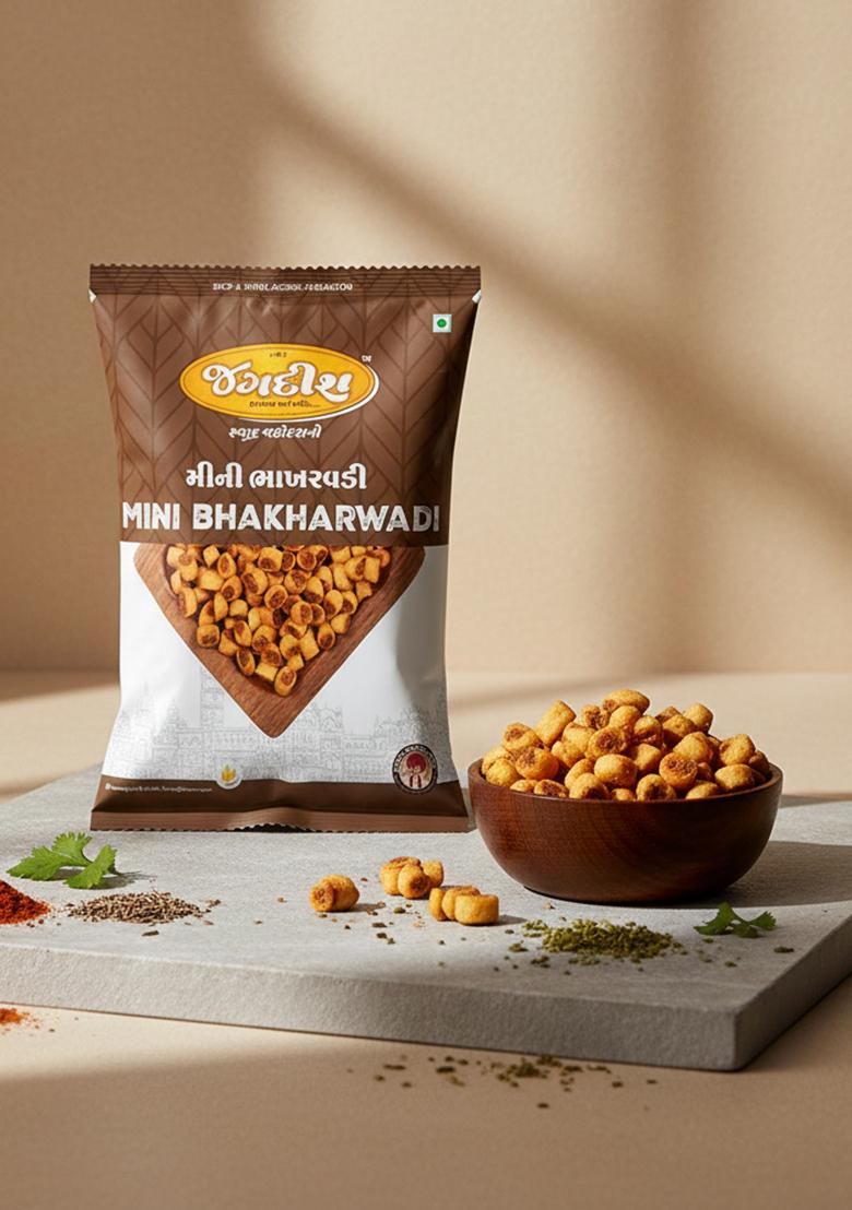 S.G.S Jagdish Farsan Mini Bhakharwadi 500g | Authentic Gujarati Namkeen Snack Spicy Crispy Roll Traditional Indian Ready to Eat Tea Time Pack