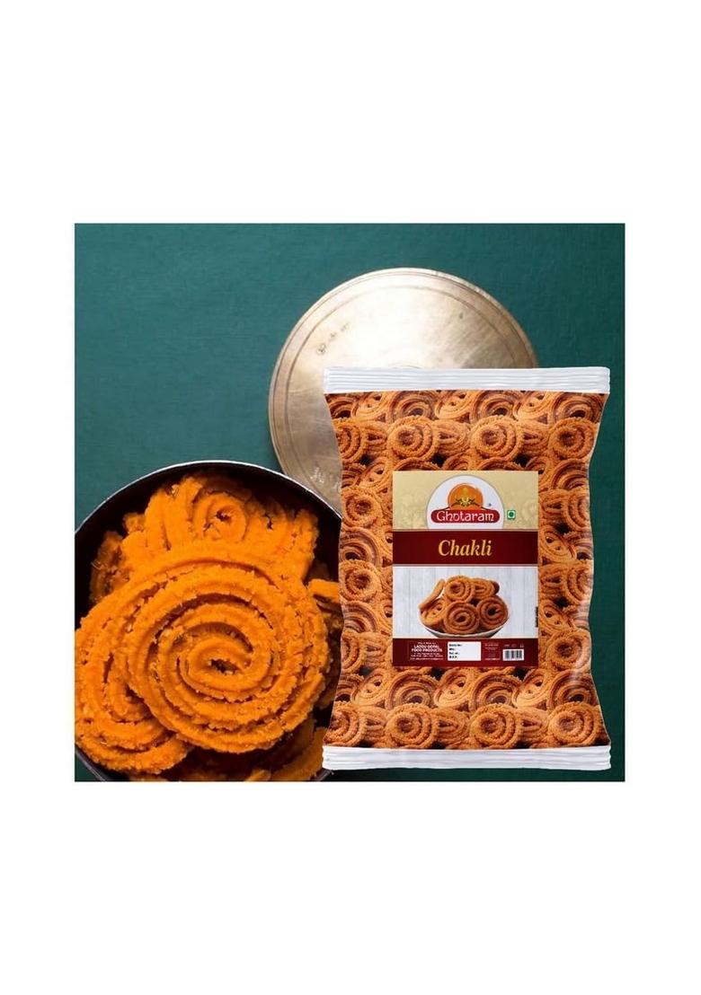 GHOTARAM Organic Chakli Chakoli Murukku Snack | Butter Chakri Delicious Namkeen and Snacks Ready to Eat Snacks, Cholesterol Free, No Trans Fats, Preservatives Chai Tea Chakli-250 * 1Pack