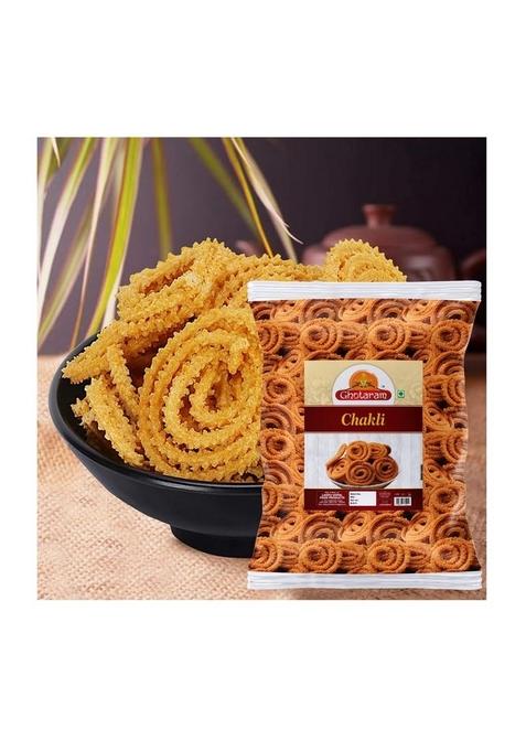 GHOTARAM Organic Chakli Chakoli Murukku Snack | Butter Chakri Delicious Namkeen and Snacks Ready to Eat Snacks, Cholesterol Free, No Trans Fats, Preservatives Chai Tea Chakli-250 * 1Pack