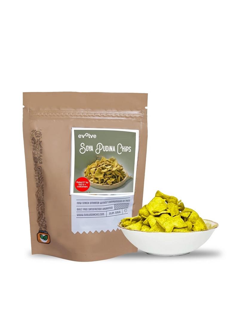 Evolve Soya Pudina Chips Healthy Snacks for Kids, Adults | Gluten Free, High Protein, Vacuum Cooked, No Preservatives, Delicious Crunchy Snack