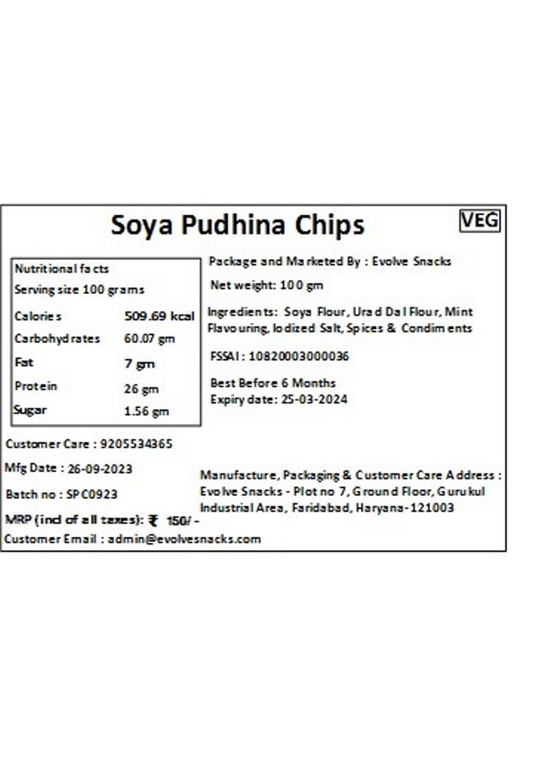 Evolve Soya Pudina Chips Healthy Snacks for Kids, Adults | Gluten Free, High Protein, Vacuum Cooked, No Preservatives, Delicious Crunchy Snack