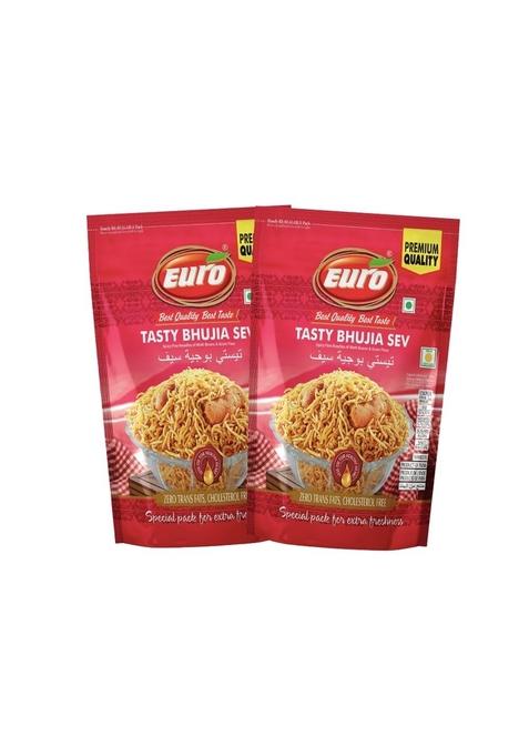 EURO Tasty Bhujia Sev 350gm Pack of 2 | Indian Snacks Spicy Fine Zero Trans Fats, Cholesterol Free Vegan & Guilt-Free Less oil Ready to Eat