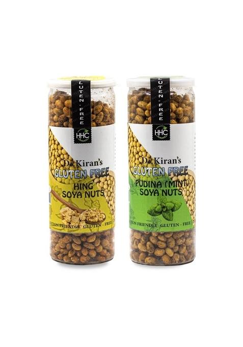 DR. KIRAN's Gluten Free Soyaa Nuts|Combo Pack Of 2(300 Gm) Hing|Pudina Flavour Healthy Soya Nuts|High In Protein|Soya Nuts|Roasted Namkeen