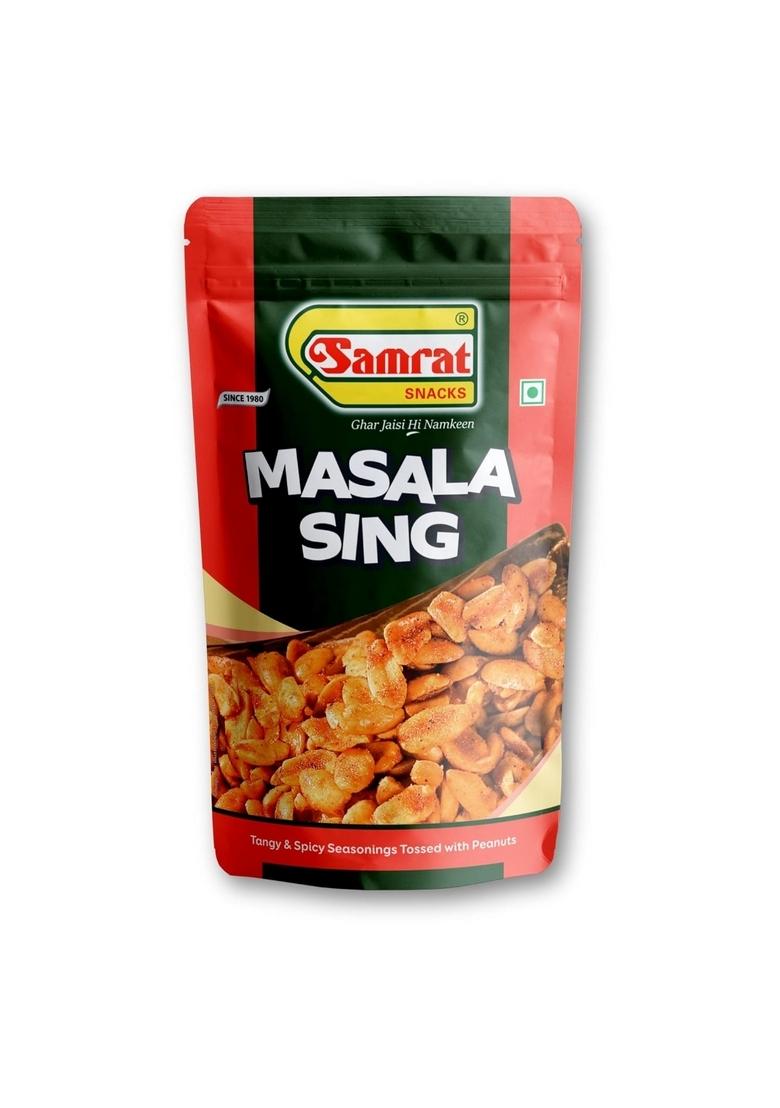 SAMRAT Masala Sing Spicy & Tossed Peanuts | Crispy Crunchy Mungfali Groundnut Snack Ready-to-Eat Namkeen for Tea Time, Parties Festive Celebrations (Pack of 1 (450g), Sing)