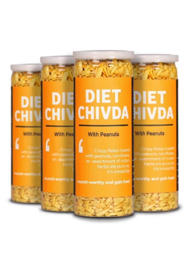 Omay Foods Diet Chivda, 100g Jar (Pack of 4) | Healthy Snack 100% Oil-Free Roasted Namkeen I Ready To Eat Non-fried Peanuts, Cornflakes
