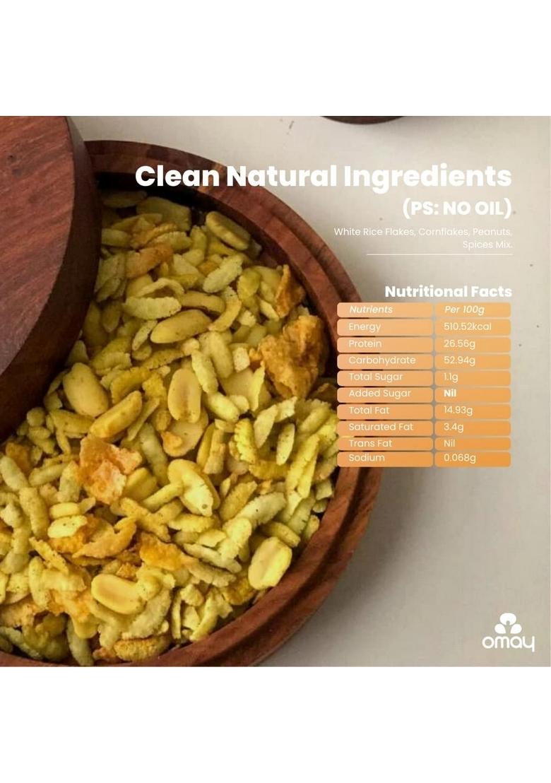 Omay Foods Diet Chivda, 100g Jar (Pack of 4) | Healthy Snack 100% Oil-Free Roasted Namkeen I Ready To Eat Non-fried Peanuts, Cornflakes