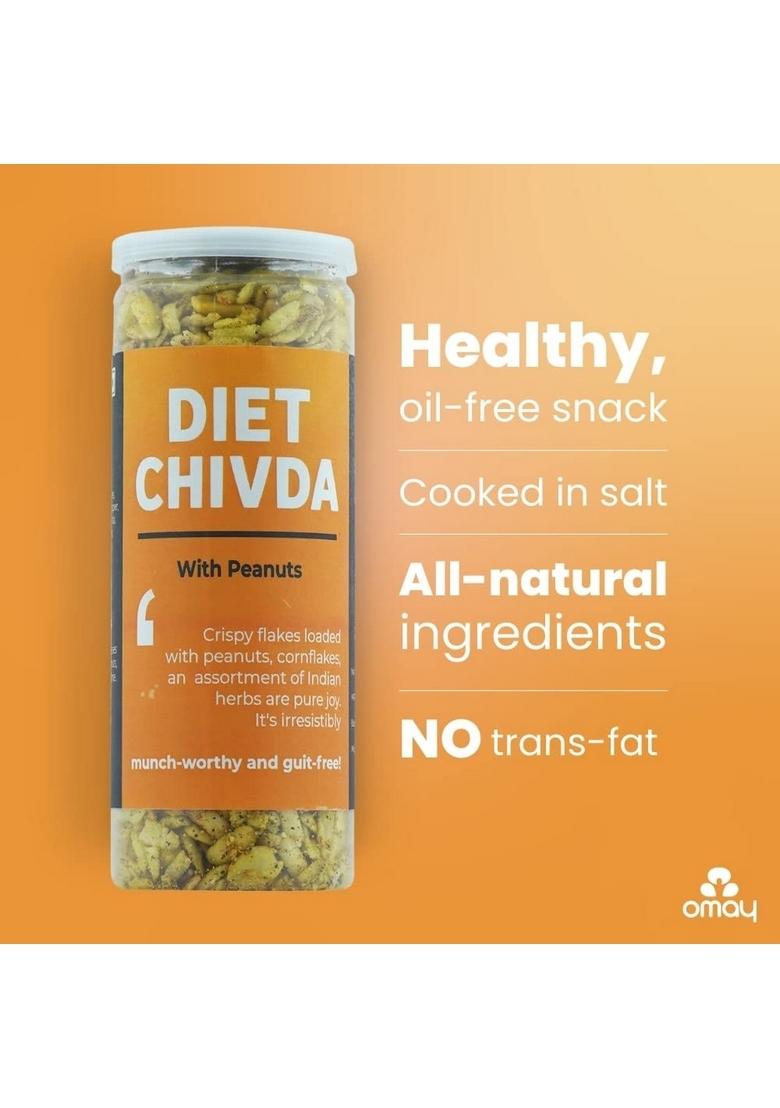 Omay Foods Diet Chivda, 100g Jar (Pack of 4) | Healthy Snack 100% Oil-Free Roasted Namkeen I Ready To Eat Non-fried Peanuts, Cornflakes
