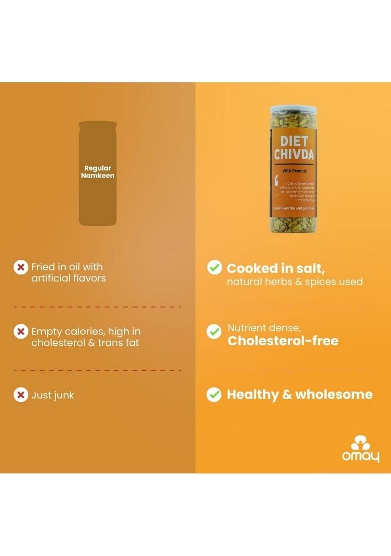Omay Foods Diet Chivda, 100g Jar (Pack of 4) | Healthy Snack 100% Oil-Free Roasted Namkeen I Ready To Eat Non-fried Peanuts, Cornflakes
