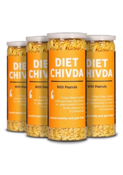 Omay Foods Diet Chivda, 100g Jar (Pack of 4) | Healthy Snack 100% Oil-Free Roasted Namkeen I Ready To Eat Non-fried Peanuts, Cornflakes