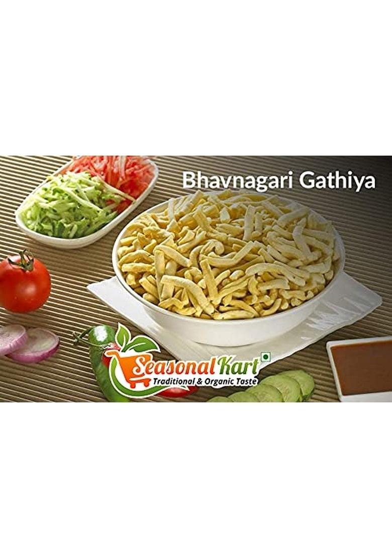 SEASONALKART Seasonal Kart Bhavnagar Gathiya 400 gms Namkeen Indian Snack| Homemade & Pure Gathiya|Chemical Free| Spicy Healthy Snacks | No Added Preservatives|