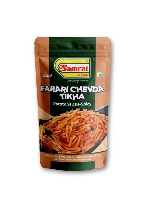 SAMRAT Farari Chevda Tikha Crispy & Crunchy Potato Stick Farali Chawana Mix Namkeen | Authentic Indian Fasting Ready-to-Eat Snack for Upvas, Tea Time Festivals (Pack of 1 (450g), Tikha)