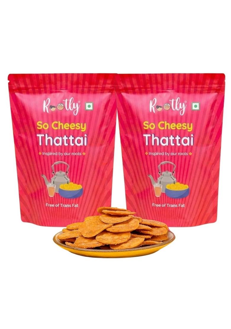 ROOTLY So Cheesy Thattai | South Indian Snack with a twist Crunchy Party & Namkeen Tasty Rice Cracker for Tea Time No Palm Oil or Preservatives Pack of 2 (400 gm)