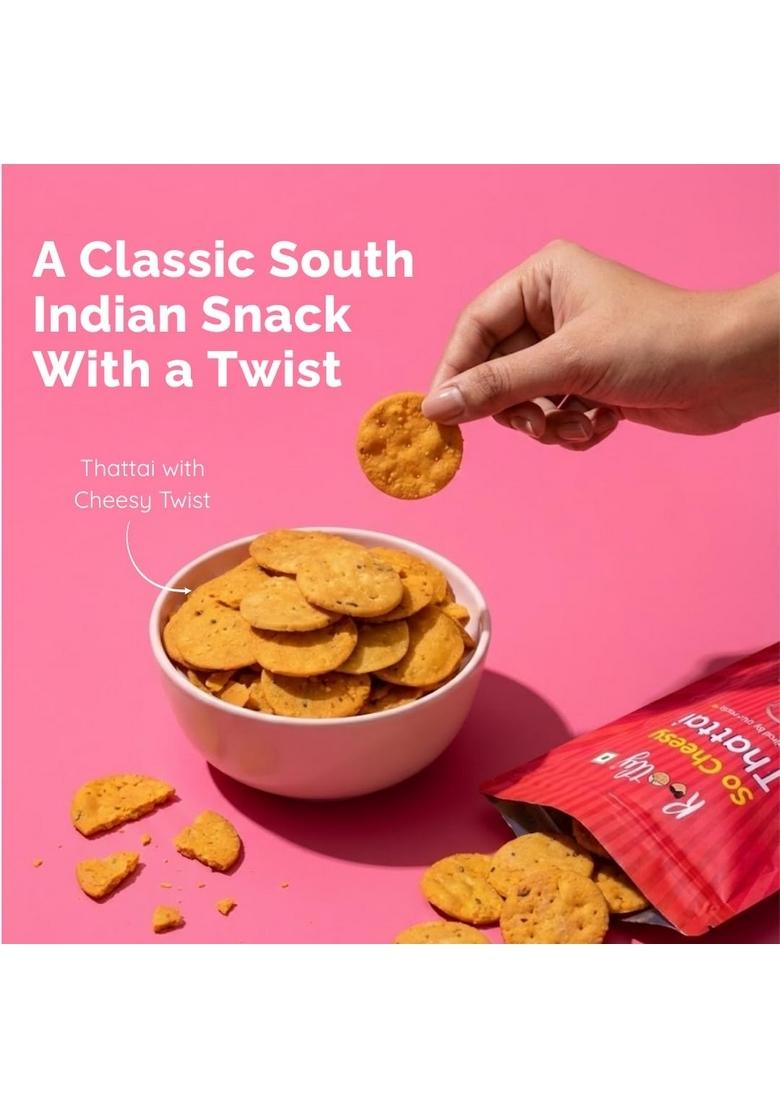 ROOTLY So Cheesy Thattai | South Indian Snack with a twist Crunchy Party & Namkeen Tasty Rice Cracker for Tea Time No Palm Oil or Preservatives Pack of 2 (400 gm)