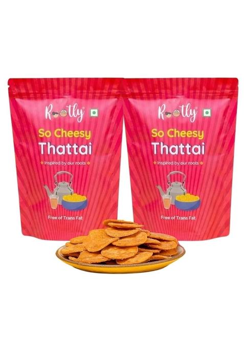 ROOTLY So Cheesy Thattai | South Indian Snack with a twist Crunchy Party & Namkeen Tasty Rice Cracker for Tea Time No Palm Oil or Preservatives Pack of 2 (400 gm)