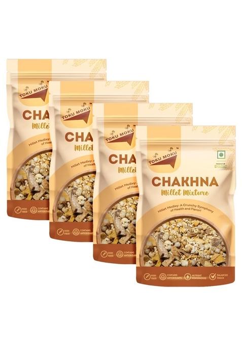 TOKU MOKU Millet Namkeen, Mixture Desi Masala Chatpata, Healthy Namkeen Snacks Roasted, Not Fried | No Palm Oil Replacement of Chips & Bhujia (Pack 4 - 100 Gram each, Mixture)