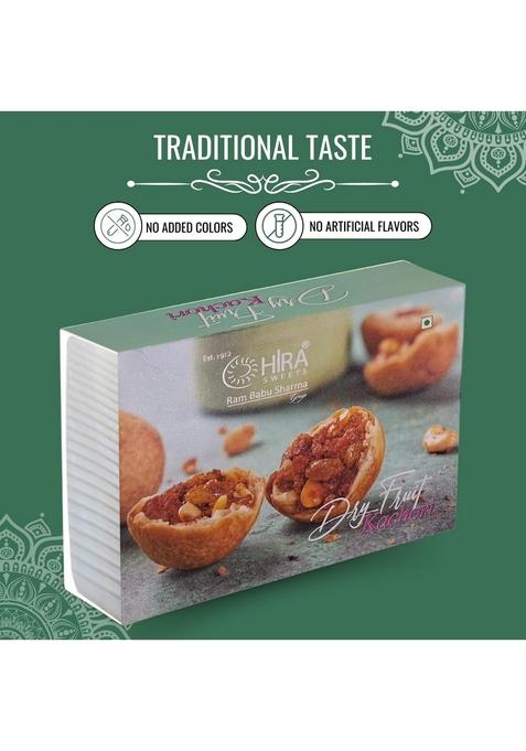 HIRA SWEETS Dry Fruit Kachori 500g | Sweet and Spicy Stuffed Snack With Deliciousness & Real Fruits Crispy Crunchy Ready to Eat Indian Festival Snacks Gift Pack