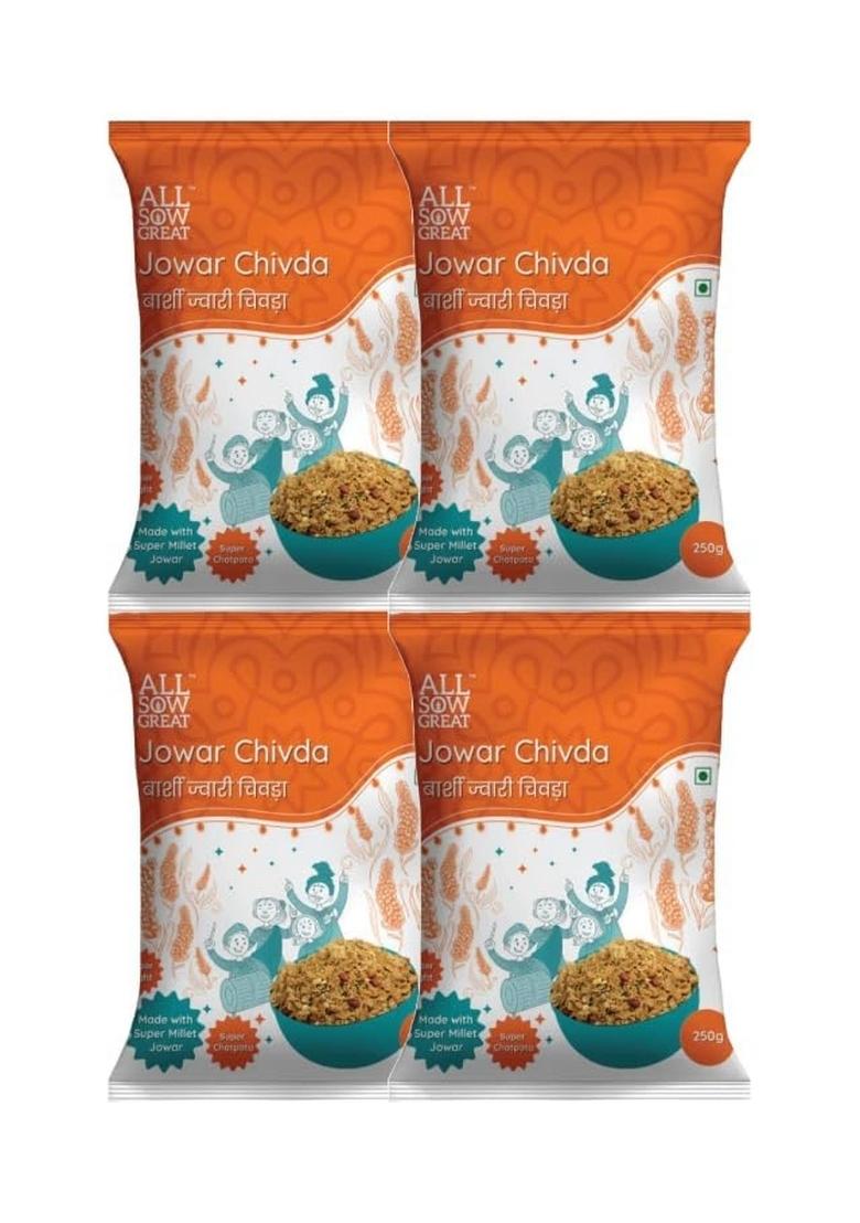 All Sow Great Jowar Chivda (250g, 4 Pack) Poha | Healthy Diet Snack Namkeen High Fibre Millet Snacks Gluten Free Healthier