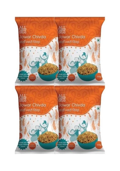 All Sow Great Jowar Chivda (250g, 4 Pack) Poha | Healthy Diet Snack Namkeen High Fibre Millet Snacks Gluten Free Healthier